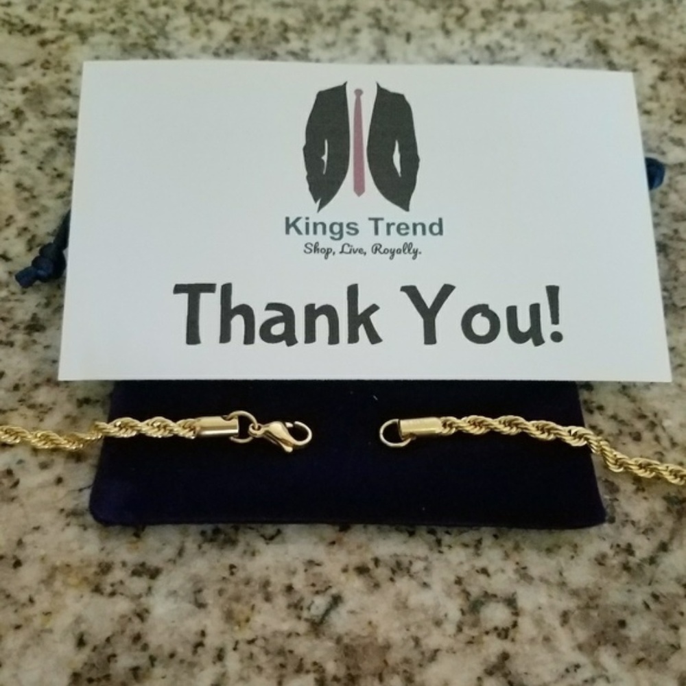 NEW! 4mm Mens 18K Gold Plated Rope Chain - Picture 2 of 6